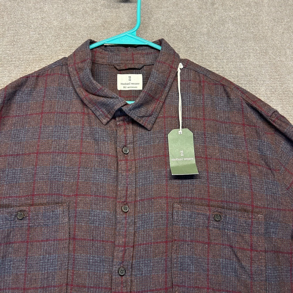 Mutual Weave Flannel Shirt Mens 3XLT TALL Plum Onyx Check Long Sleeve Cotton NEW